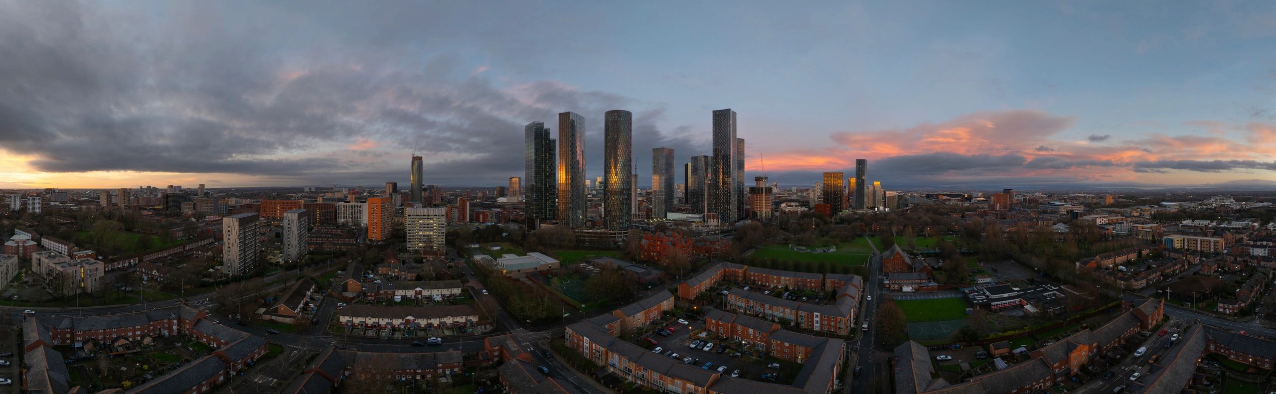Panoramic modern city skyline at dusk